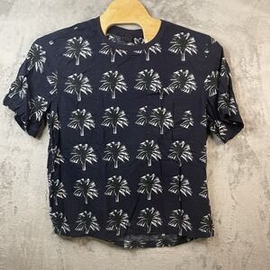 H&M Men's XL Short Sleeve Blue White‎ Palm Trees Tropical Shirt